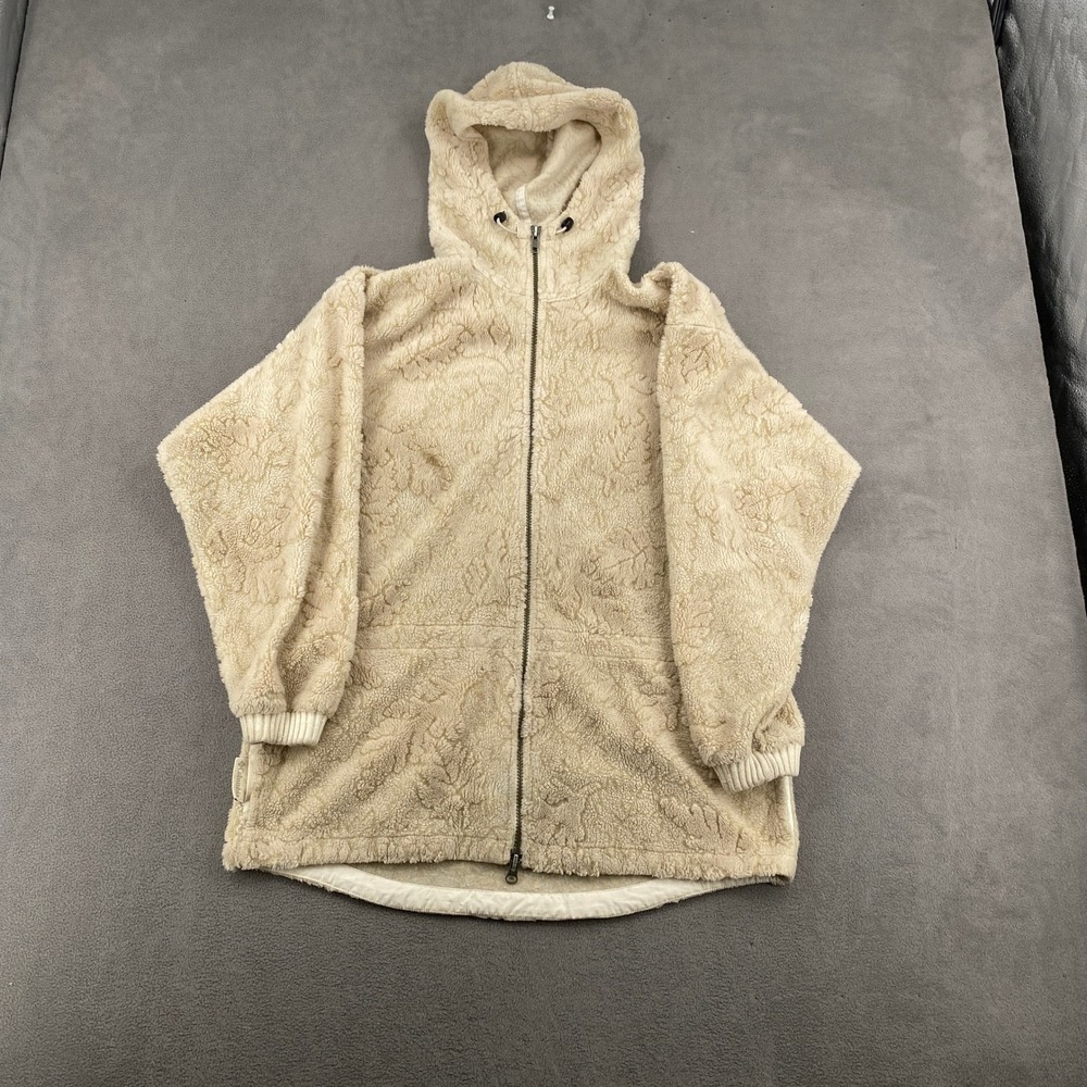 Vintage Columbia Fleece Hoodie Womens Small Cream Sherpa Leaf Print WL6057 USA